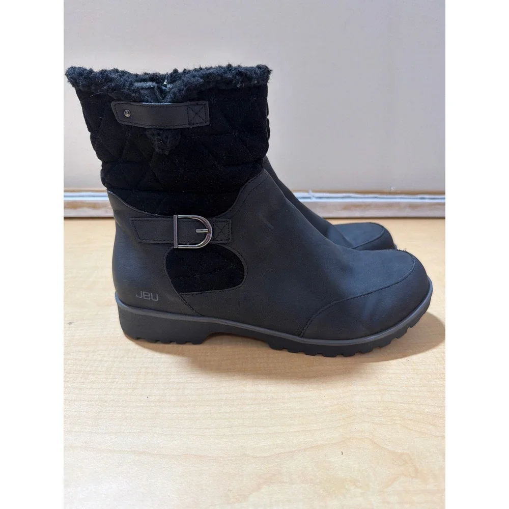 JBU Jambu Gabriella Black Water Resistant Quilted Faux Fur Boots Wide 9.5W